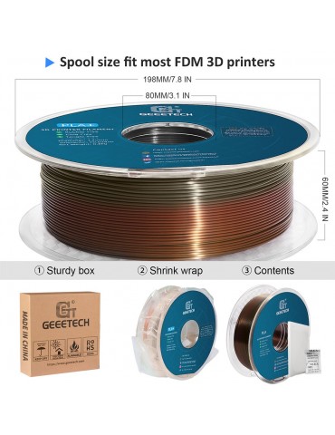 Geeetech Filamento PLA di seta per stampante 3D, precisione dimensionale di  1,75 mm /- 0,03 mm Bobina da 1 kg - Arcobaleno