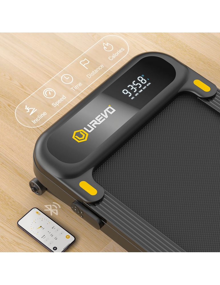 UREVO Tapis Roulant AI Intelligente, Tapirulan Elettrico Salvaspazio Silenzioso sotto la scrivania,Controllo Remoto o APP, Doppio Assorbimento Degli Urti, Modalità MIIT, per Ufficio & Casa 120kg