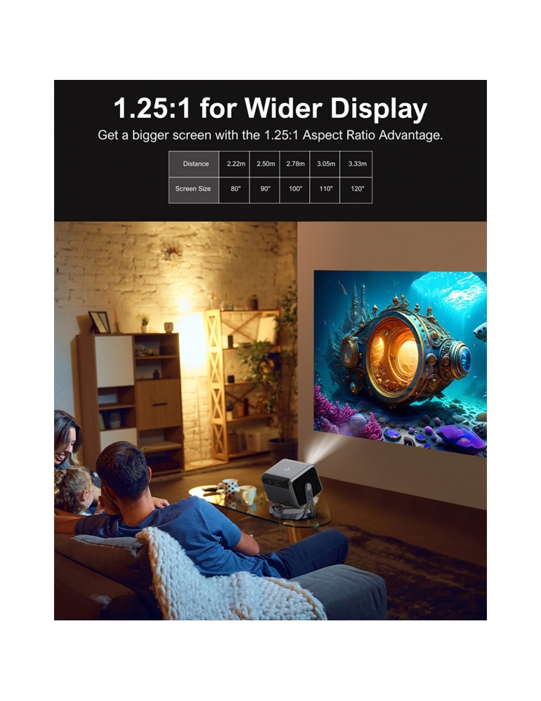 ULTIMEA Proiettore con Dolby Audio, Supporto 4K, Proiettore Portatile per Android TV 11.0, Presenta un Design Autonomo e un Gimbal a 90°, 600 ANSI Lumen, Bluetooth, Nova C40