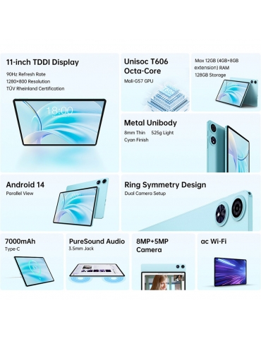 Teclast P50 Case Android 14 tablet  11 inch 1280*800 Touchscreen  UNISOC T606 Octa-Core 1 6GHz  4GB 8GB Expansion RAM 128GB ROM
