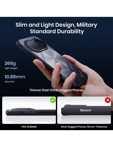 FOSSiBOT F114 Rugged Phone  6 67-inch  4GB  128GB  Android 15  50MP Camera  5000mAh Battery  IP68/IP69K  NFC/Face ID/GPS  Black