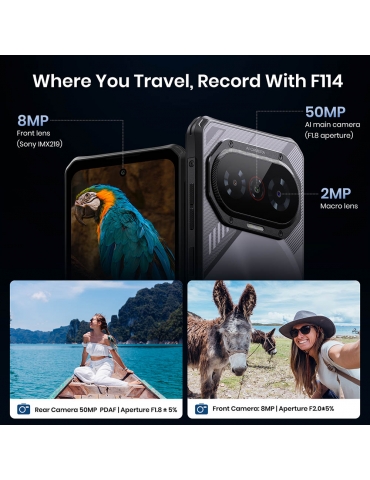 FOSSiBOT F114 Rugged Phone  6 67-inch  4GB  128GB  Android 15  50MP Camera  5000mAh Battery  IP68/IP69K  NFC/Face ID/GPS  Black