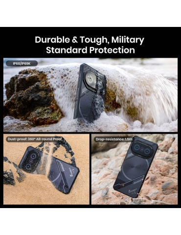 FOSSiBOT F114 Rugged Phone  6 67-inch  4GB  128GB  Android 15  50MP Camera  5000mAh Battery  IP68/IP69K  NFC/Face ID/GPS  Black