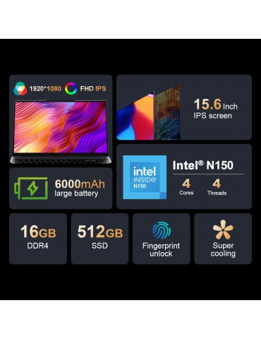 Ninkear N15 Air Laptop  15 6 inch 1920x1080 IPS Screen  Intel N150 4 Core Max 3 6GHz  16GB RAM 512GB SSD  2 4/5GHz WiFi Bluetoo