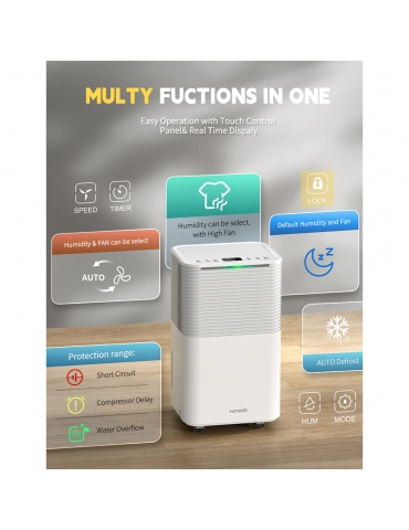 HUMILABS OL12-BD031A Deumidificatore portatile, capacità di deumidificazione 12L, 3 modalità, timer 24 ore - Bianco