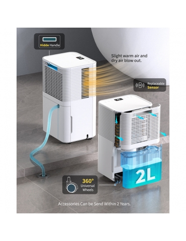 HUMILABS OL12-BD031A Deumidificatore portatile, capacità di deumidificazione 12L, 3 modalità, timer 24 ore - Bianco
