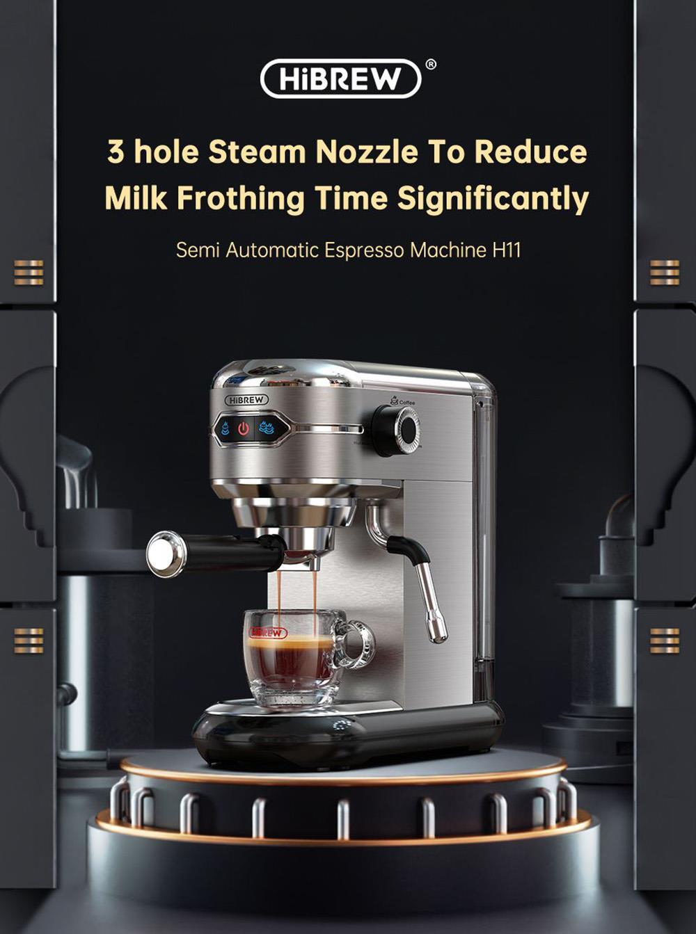 HiBREW H11 1450W Caffettiera, macchina per caffè espresso semiautomatica a  19 bar, polvere ESE POD Doppio uso, acqua calda