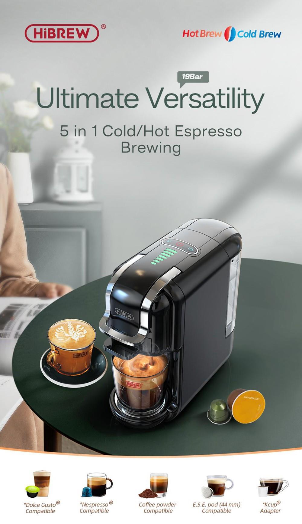 HiBREW H2B Caffettiera 5 in 1 con linea di livello dell'acqua, macchina per  caffè a capsule caldo/freddo a 19 bar - Bianco