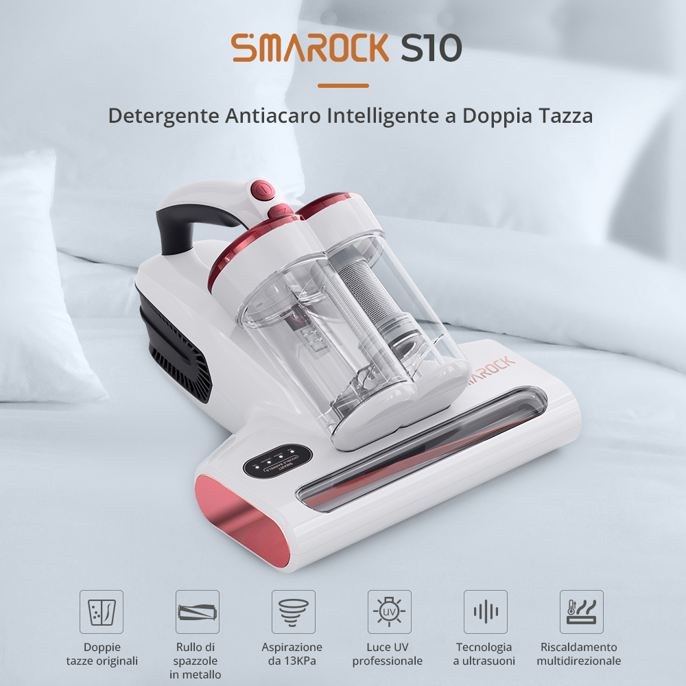 Smarock S10, Aspirapolvere antiacaro Intelligente A Doppio Cilindro,  Aspirazione Da 13kpa, Potenza Di 500W - Spina UE