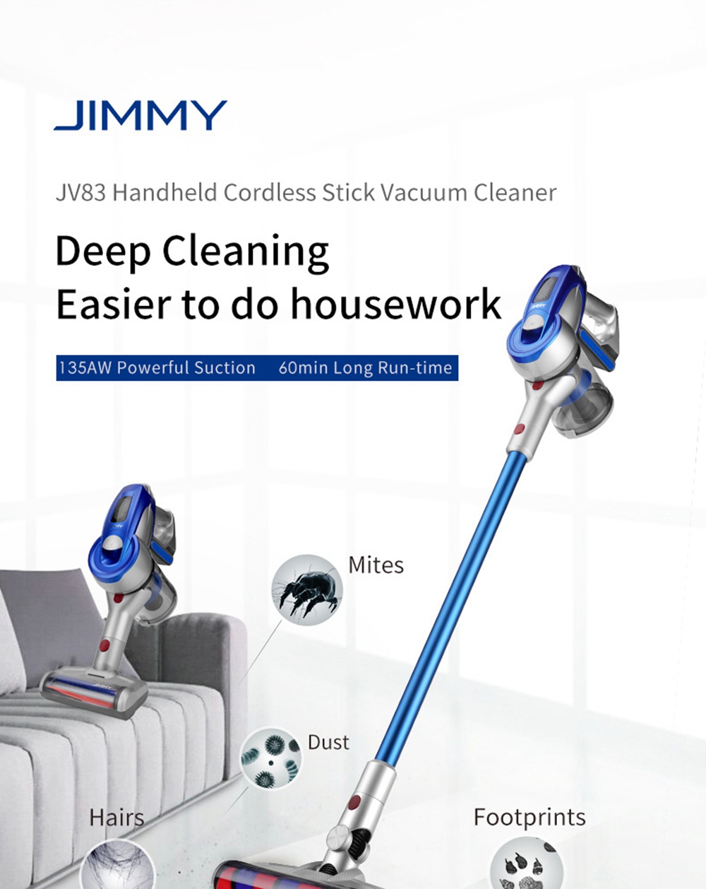 CESUO 3PZ Aspirapolvere Senza Fili Portatile Filtro HEPA per Jimmy JV51  JV53 JV83 Aspirapolvere-Grigio lencicol Aspirapolvere e pulizia di  pavimenti e finestre Accessori per aspirapolvere