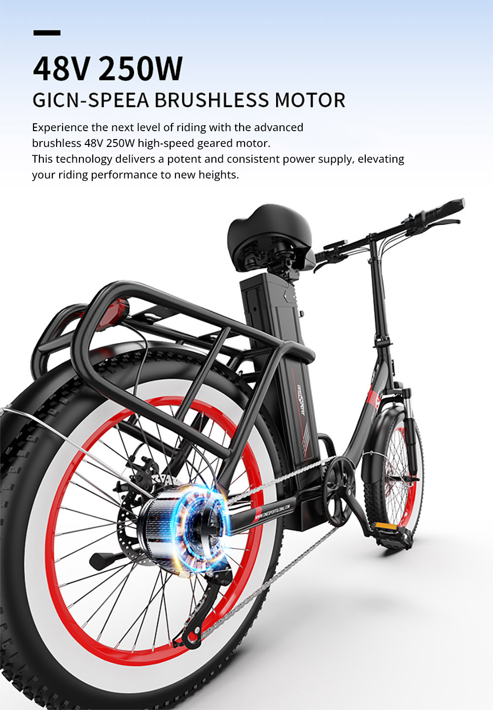 ONESPORT OT16-2 Electric, 250W Motor, 48V 15.6Ah Battery, 20*3.0 inch Tires, 25km/h Max Speed, 120km Range, Mechanical Disc Bra