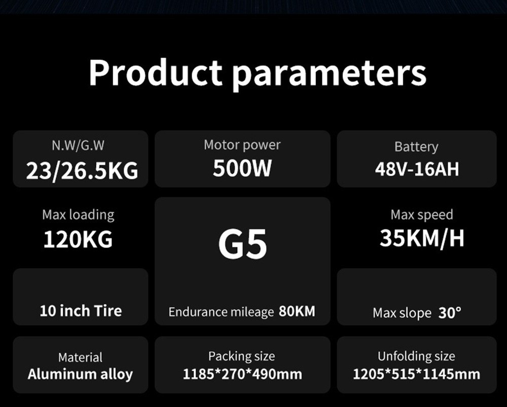 KUGOO G5 Folding Electric Scooter 500W Motor LED Display Screen Max 24MPH 10 Inch Tire - Black