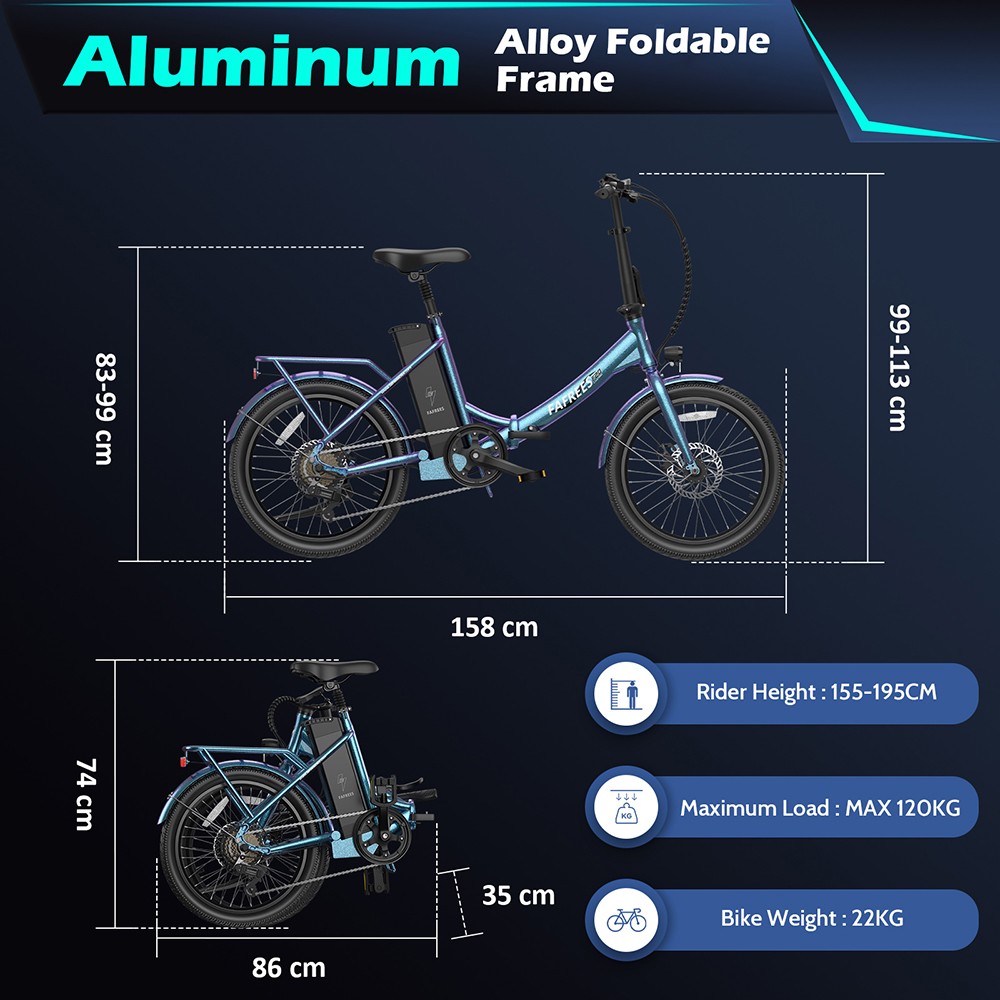 Fafrees F20 Lasting Electric Bike 250W Motor 36V 18 2Ah Battery 20*1 95'' Tires 25km/h Max Speed 120km Max Range Mechanic