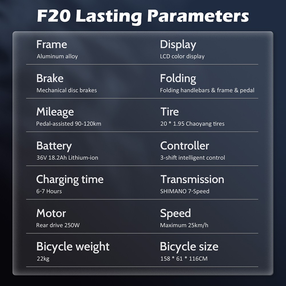Fafrees F20 Lasting Electric Bike 250W Motor 36V 18 2Ah Battery 20*1 95'' Tires 25km/h Max Speed 120km Max Range Mechanic