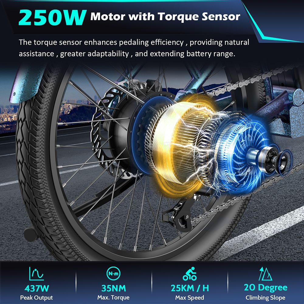 Fafrees F20 Lasting Electric Bike 250W Motor 36V 18 2Ah Battery 20*1 95'' Tires 25km/h Max Speed 120km Max Range Mechanic