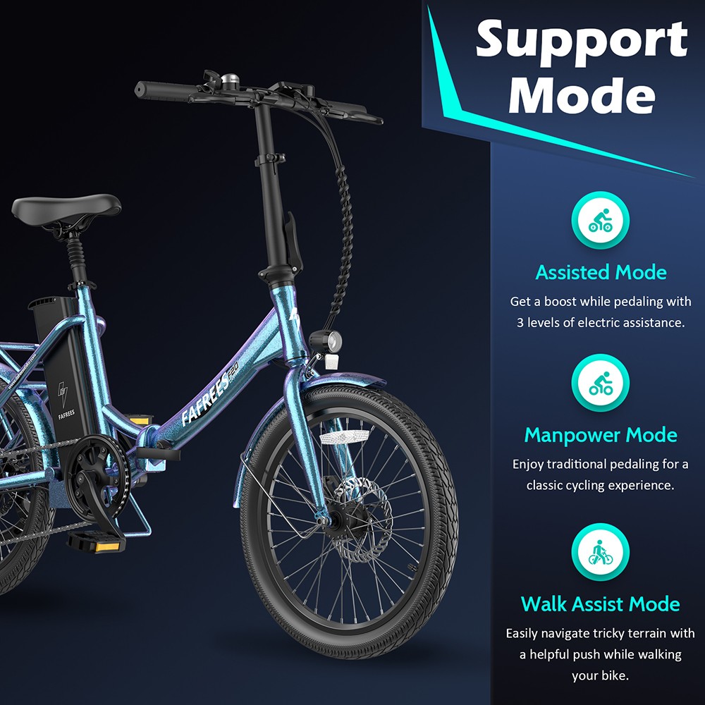 Fafrees F20 Lasting Electric Bike 250W Motor 36V 18 2Ah Battery 20*1 95'' Tires 25km/h Max Speed 120km Max Range Mechanic