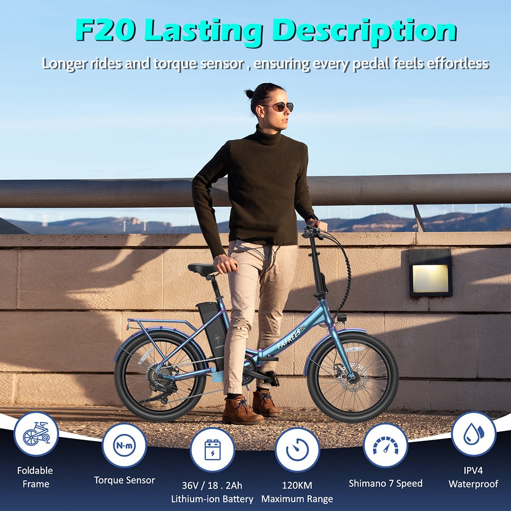 Fafrees F20 Lasting Electric Bike 250W Motor 36V 18 2Ah Battery 20*1 95'' Tires 25km/h Max Speed 120km Max Range Mechanic