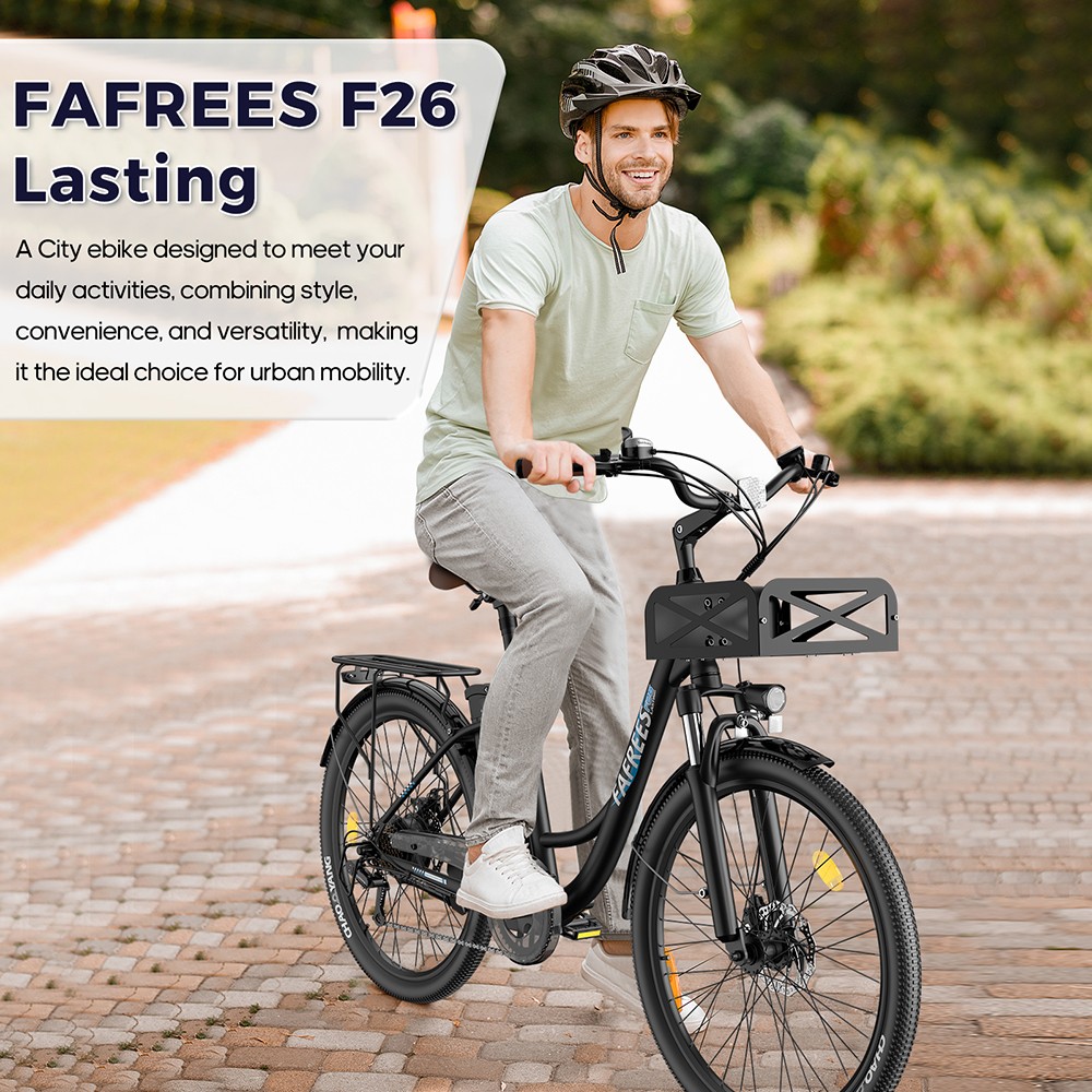Fafrees F26 Lasting Electric Bike 250W Motor 36V 20 3Ah Battery 26*1 95'' Tires 25km/h Max Speed 140km Range SHIMANO 7 Sp