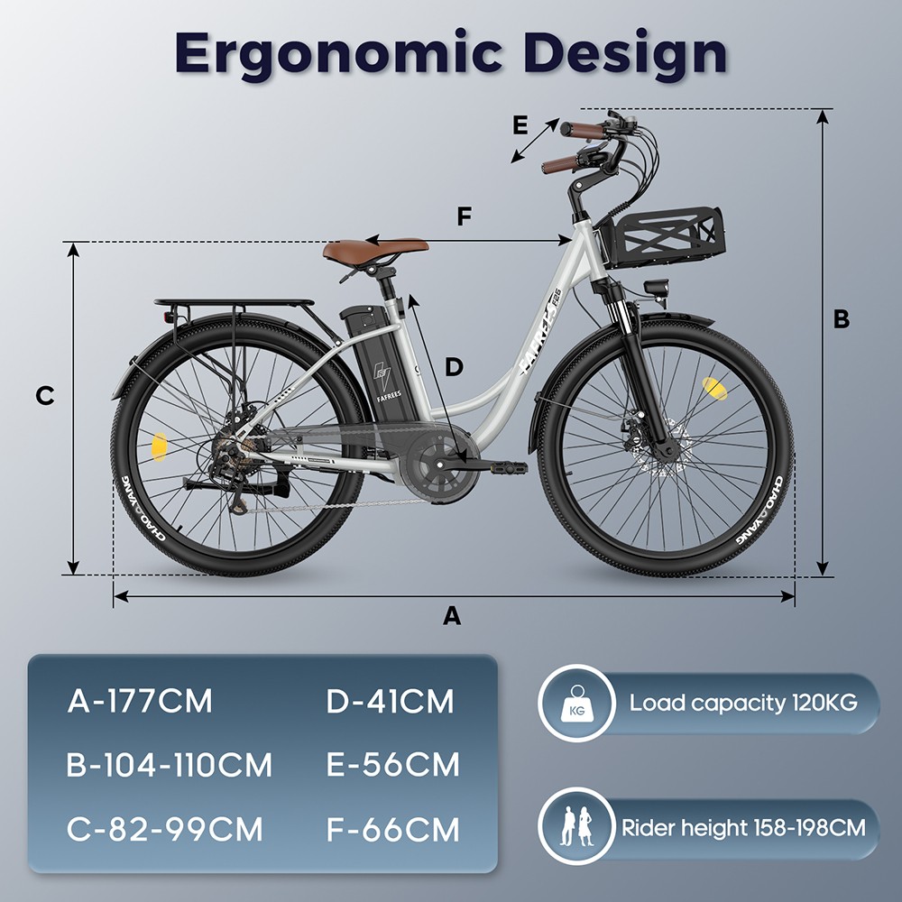 Fafrees F26 Lasting Electric Bike 250W Motor 36V 20 3Ah Battery 26*1 95'' Tires 25km/h Max Speed 140km Range SHIMANO 7 Sp
