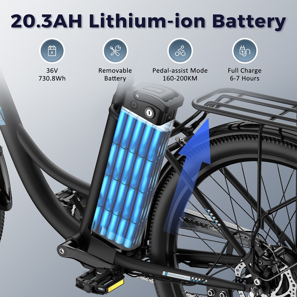 Fafrees F26 Lasting Electric Bike 250W Motor 36V 20 3Ah Battery 26*1 95'' Tires 25km/h Max Speed 140km Range SHIMANO 7 Sp