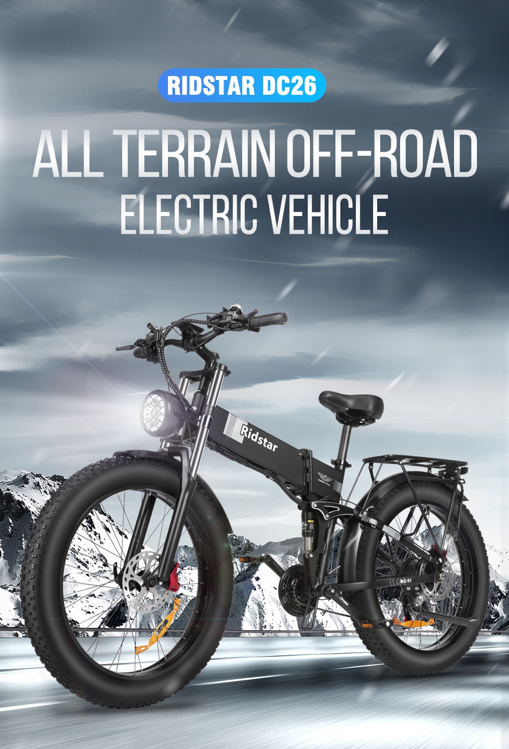 Ridstar H26 Pro Electric Bike 26*4 0 inch Fat Tires 1000W Motor 48V/20Ah Battery 36mph Max Speed 90km Range