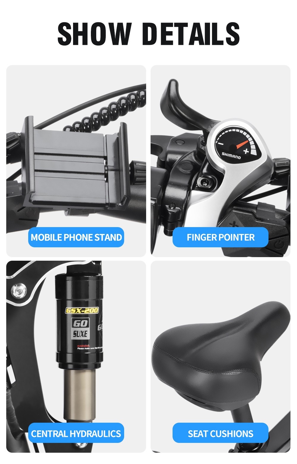 Ridstar H26 Pro Electric Bike 26*4 0 inch Fat Tires 1000W Motor 48V/20Ah Battery 36mph Max Speed 90km Range