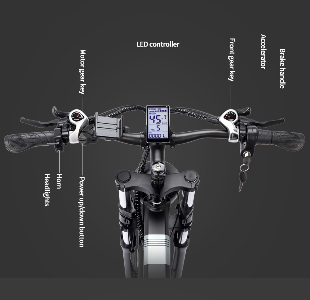 Ridstar H26 Pro Electric Bike 26*4 0 inch Fat Tires 1000W Motor 48V/20Ah Battery 36mph Max Speed 90km Range