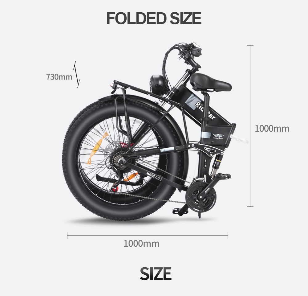Ridstar H26 Pro Electric Bike 26*4 0 inch Fat Tires 1000W Motor 48V/20Ah Battery 36mph Max Speed 90km Range