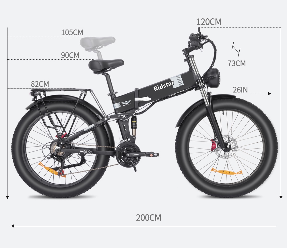 Ridstar H26 Pro Electric Bike 26*4 0 inch Fat Tires 1000W Motor 48V/20Ah Battery 36mph Max Speed 90km Range