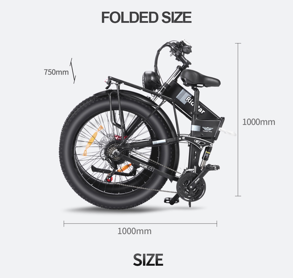 Ridstar H26 Pro Electric Bike 26*4 0 inch Fat Tires 1000W Motor 48V/20Ah Battery 36mph Max Speed 90km Range