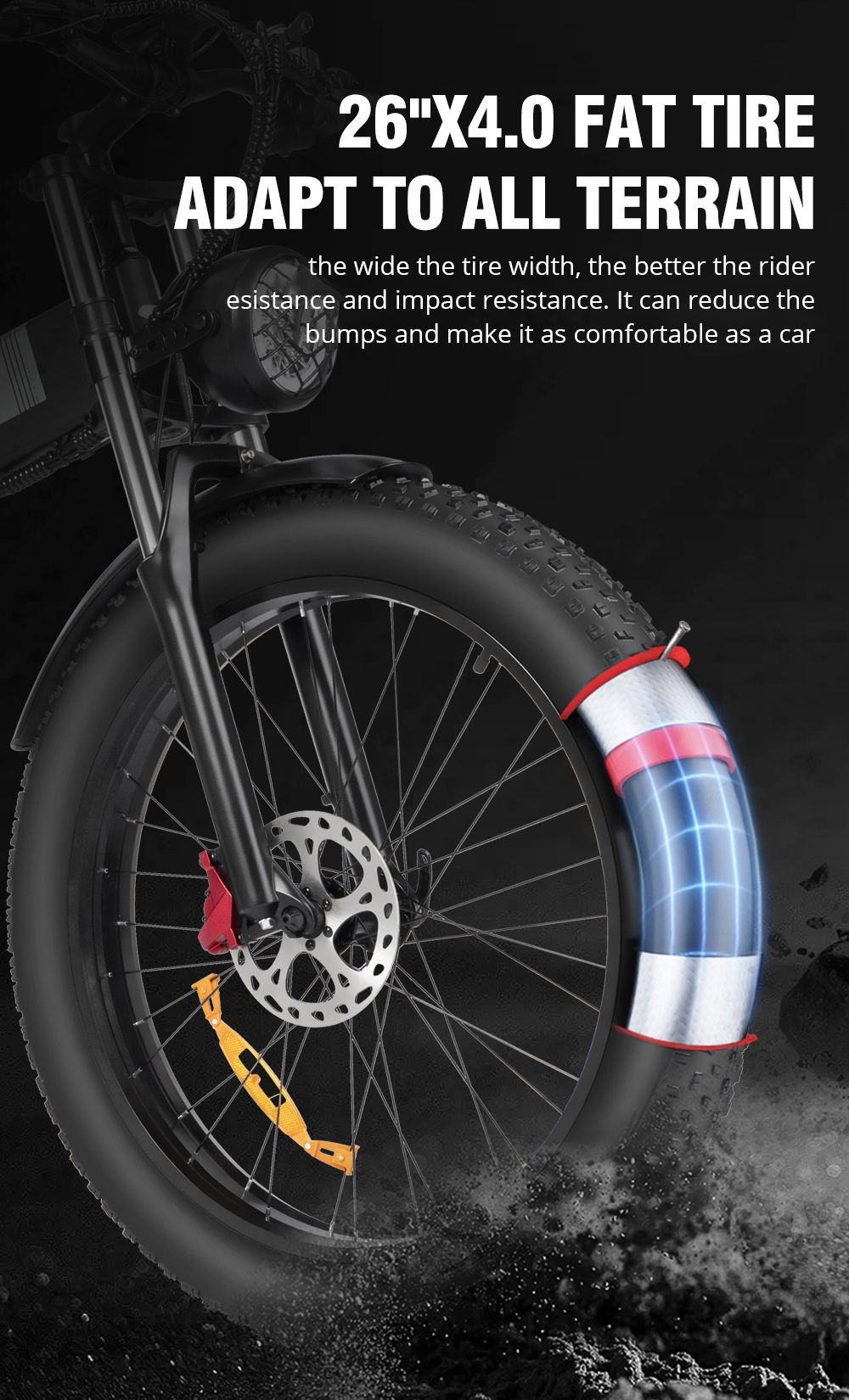 Ridstar H26 Pro Electric Bike 26*4 0 inch Fat Tires 1000W Motor 48V/20Ah Battery 36mph Max Speed 90km Range