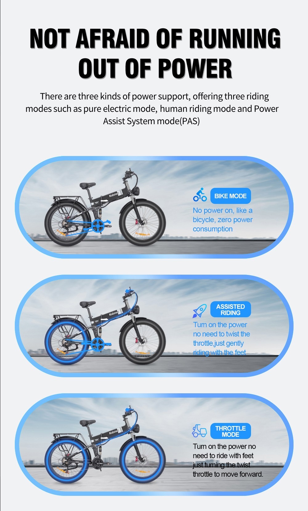 Ridstar H26 Pro Electric Bike 26*4 0 inch Fat Tires 1000W Motor 48V/20Ah Battery 36mph Max Speed 90km Range