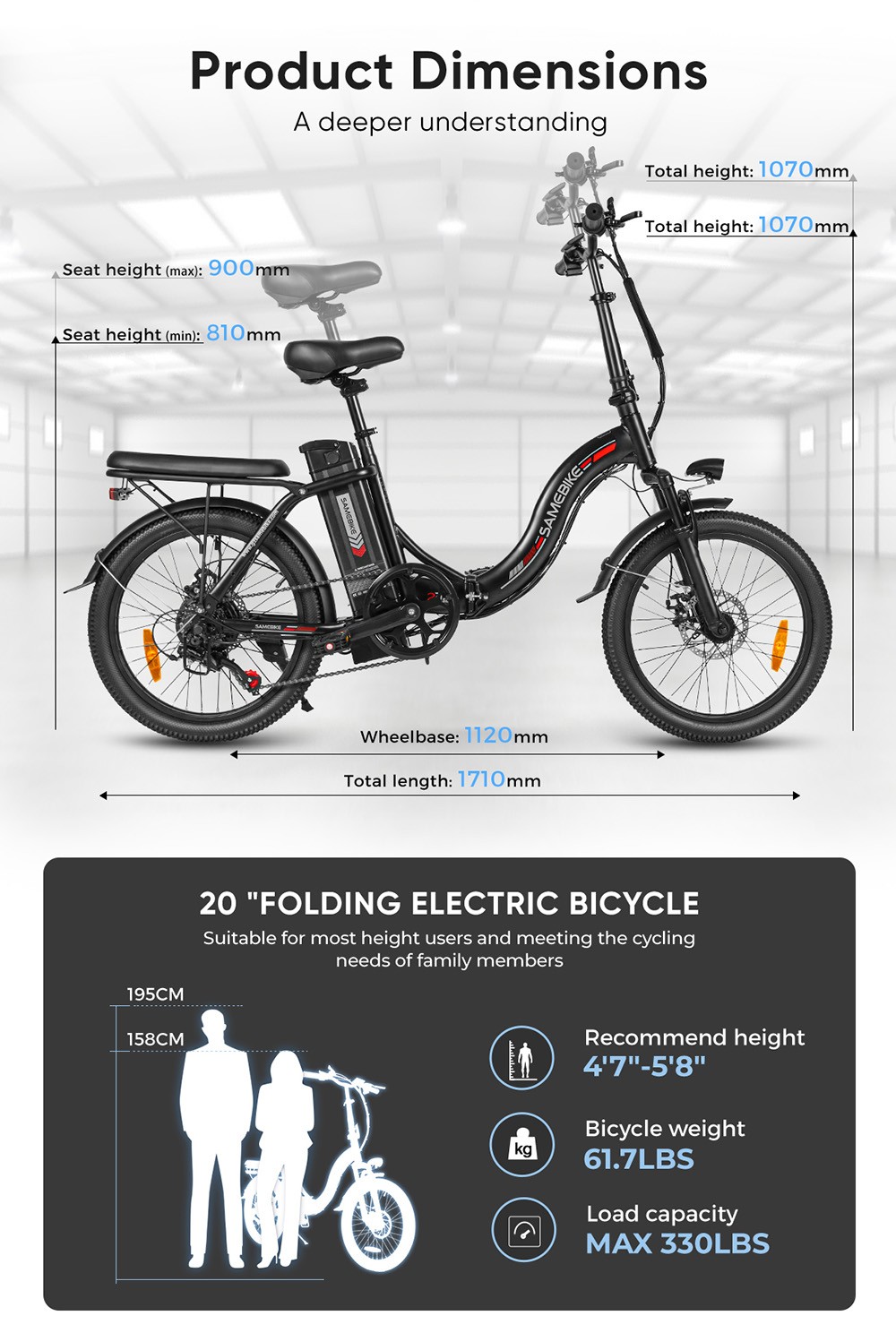 SAMEBIKE CY20 Folding Electric Bike 20*2 35-inch Spoke Wheel 350W Motor 36V 12Ah Battery 32km/h Max Speed 80km Max Range