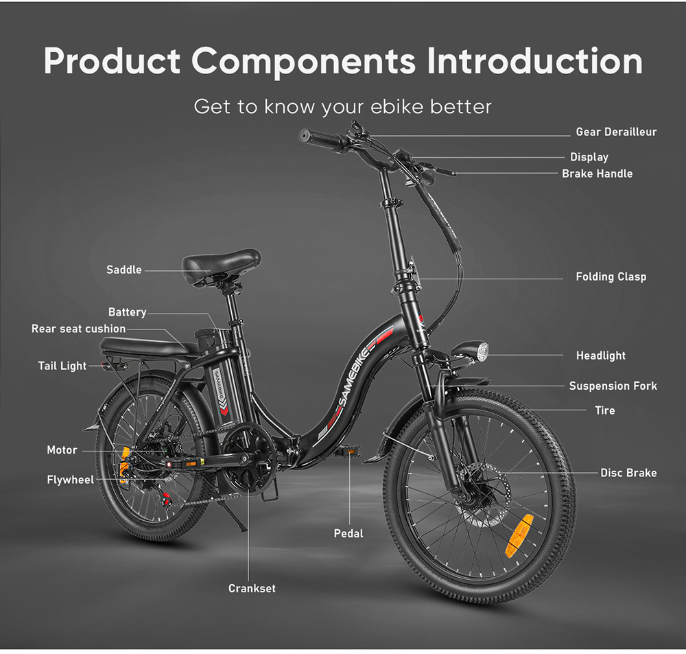 SAMEBIKE CY20 Folding Electric Bike 20*2 35-inch Spoke Wheel 350W Motor 36V 12Ah Battery 32km/h Max Speed 80km Max Range