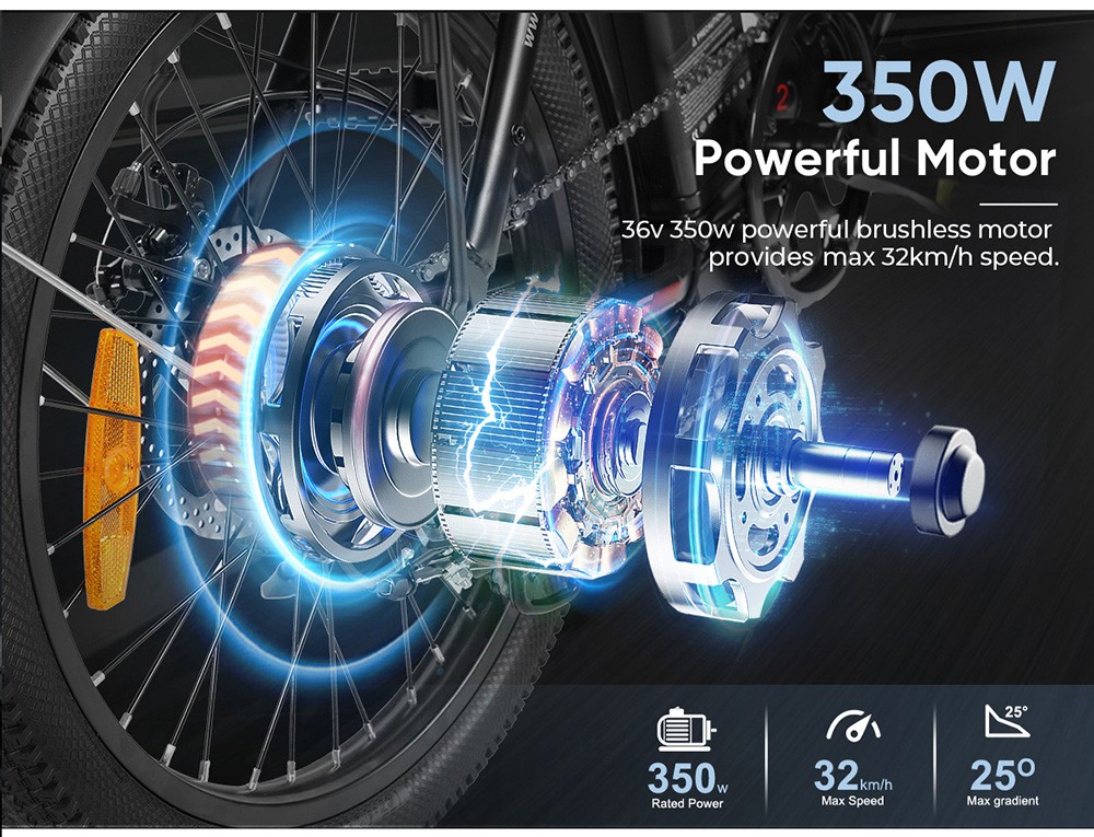 SAMEBIKE CY20 Folding Electric Bike 20*2 35-inch Spoke Wheel 350W Motor 36V 12Ah Battery 32km/h Max Speed 80km Max Range