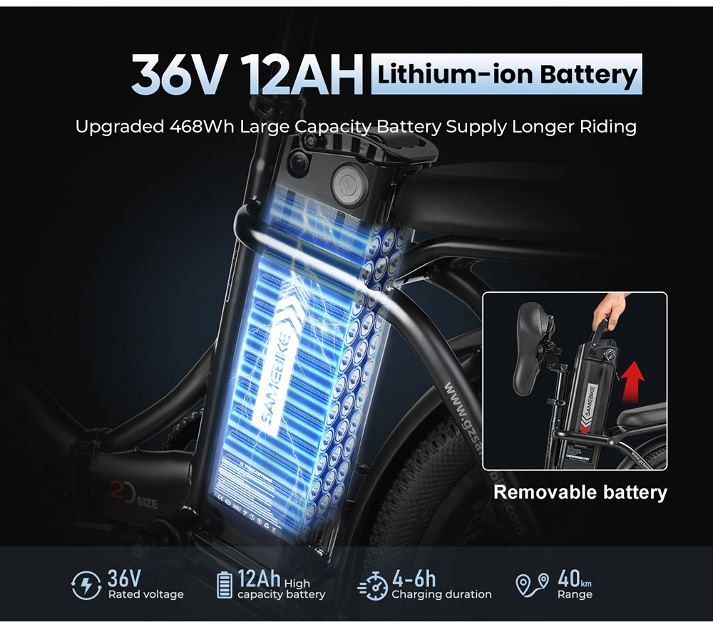 SAMEBIKE CY20 Folding Electric Bike 20*2 35-inch Spoke Wheel 350W Motor 36V 12Ah Battery 32km/h Max Speed 80km Max Range