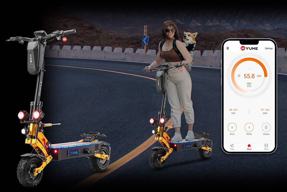 YUME X11  Electric Scooter  3000W*2 Motor  60V 27Ah Battery  11-inch Off-road Fat Tires  80km/h Max Speed  90km Max Range  EBS 