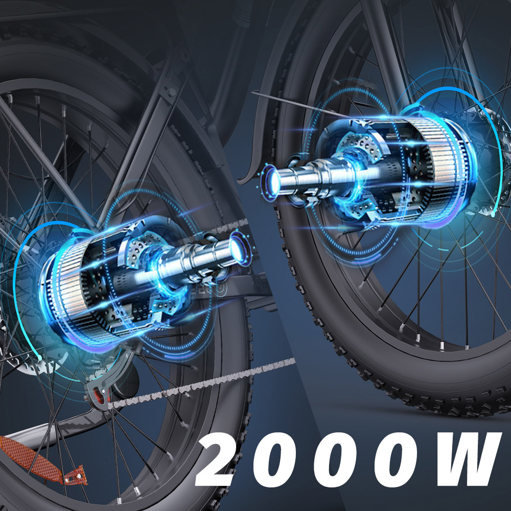 Ridstar E26 Pro Electric Bike 1000W*2 Motor 48V 23Ah Battery 26*4 Inch Fat Tires 49km/h Max Speed 75km Range Dual Hydraul