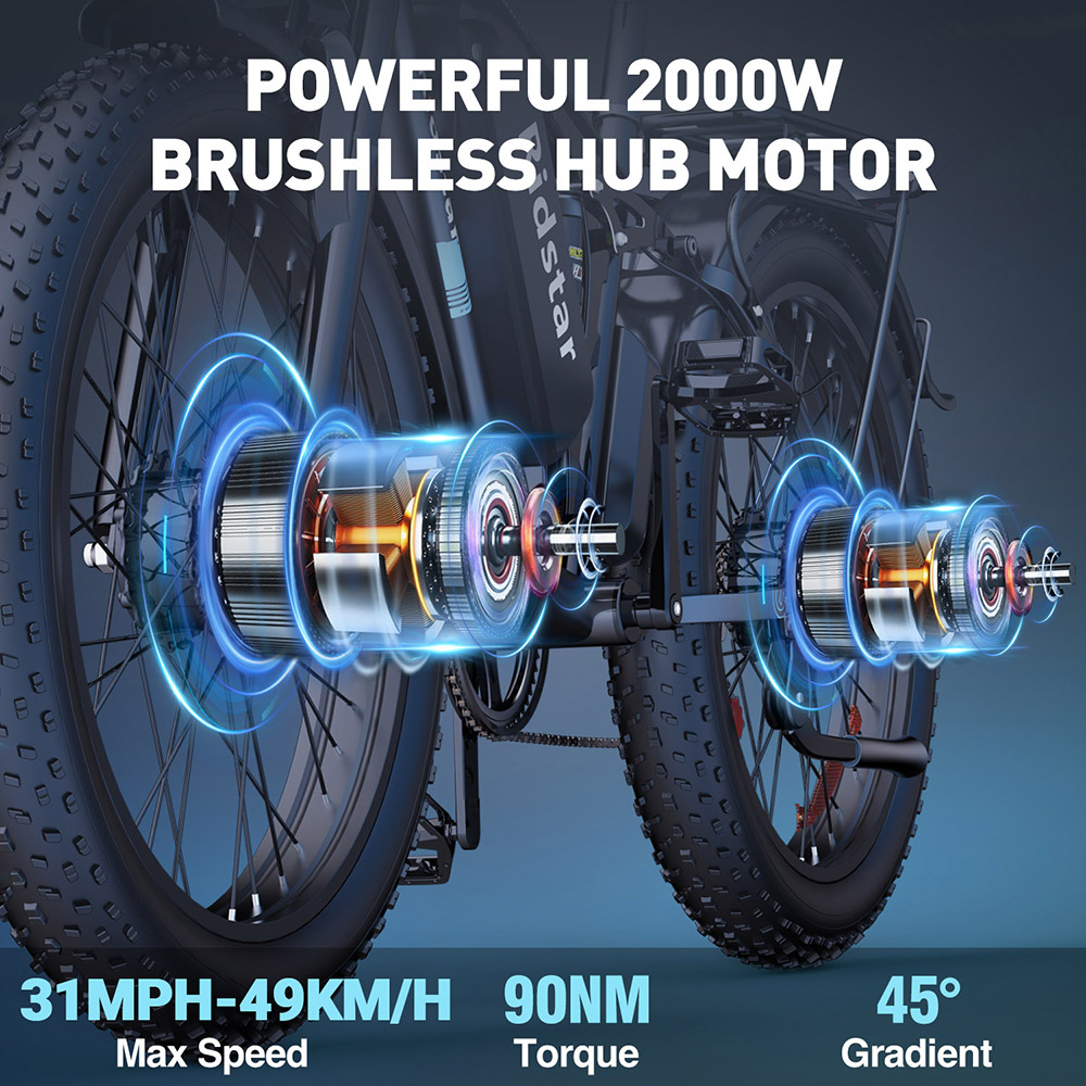 Ridstar E26 Pro Electric Bike 1000W*2 Motor 48V 23Ah Battery 26*4 Inch Fat Tires 49km/h Max Speed 75km Range Dual Hydraul