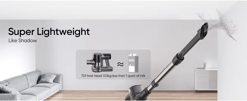 MOOSOO TD1-Mate Cordless Vacuum Cleaner 33kPa Suction LED Display 45min Runtime 420W Brushless Motor Green Light for Hard