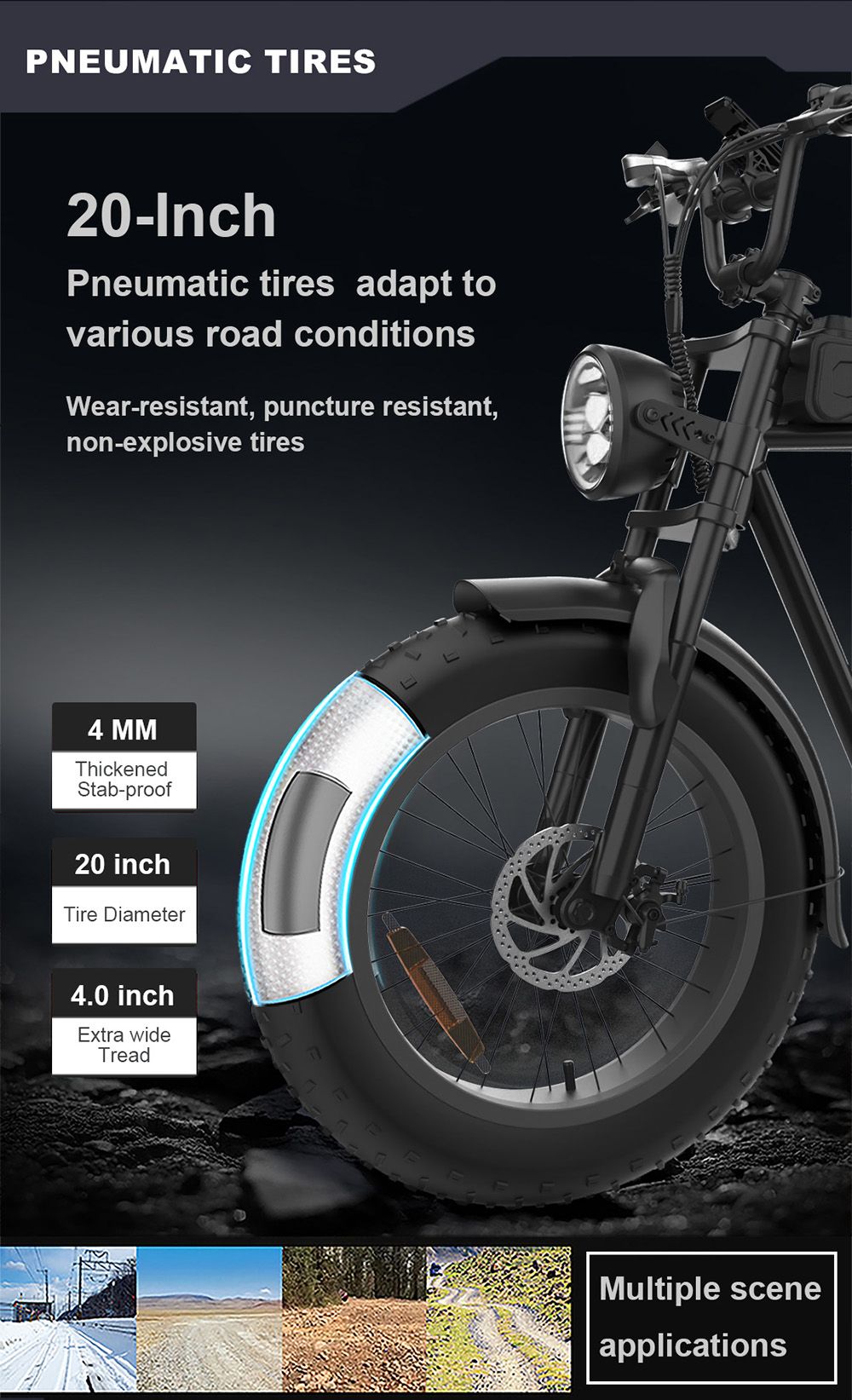 YAMALI FXH-006 Electric Bike 350W Motor 48V 18Ah Battery 20*4'' Fat Tires 40km/h Max Speed 50km Range Shimano 7 Speed Fr