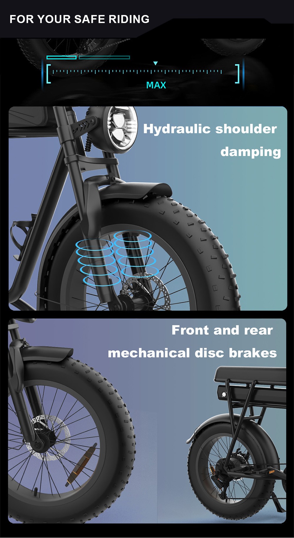 YAMALI FXH-006 Electric Bike 1000W Motor 48V 20Ah Battery 20*4'' Fat Tires 50km/h Max Speed 60km Range Shimano 7 Speed F
