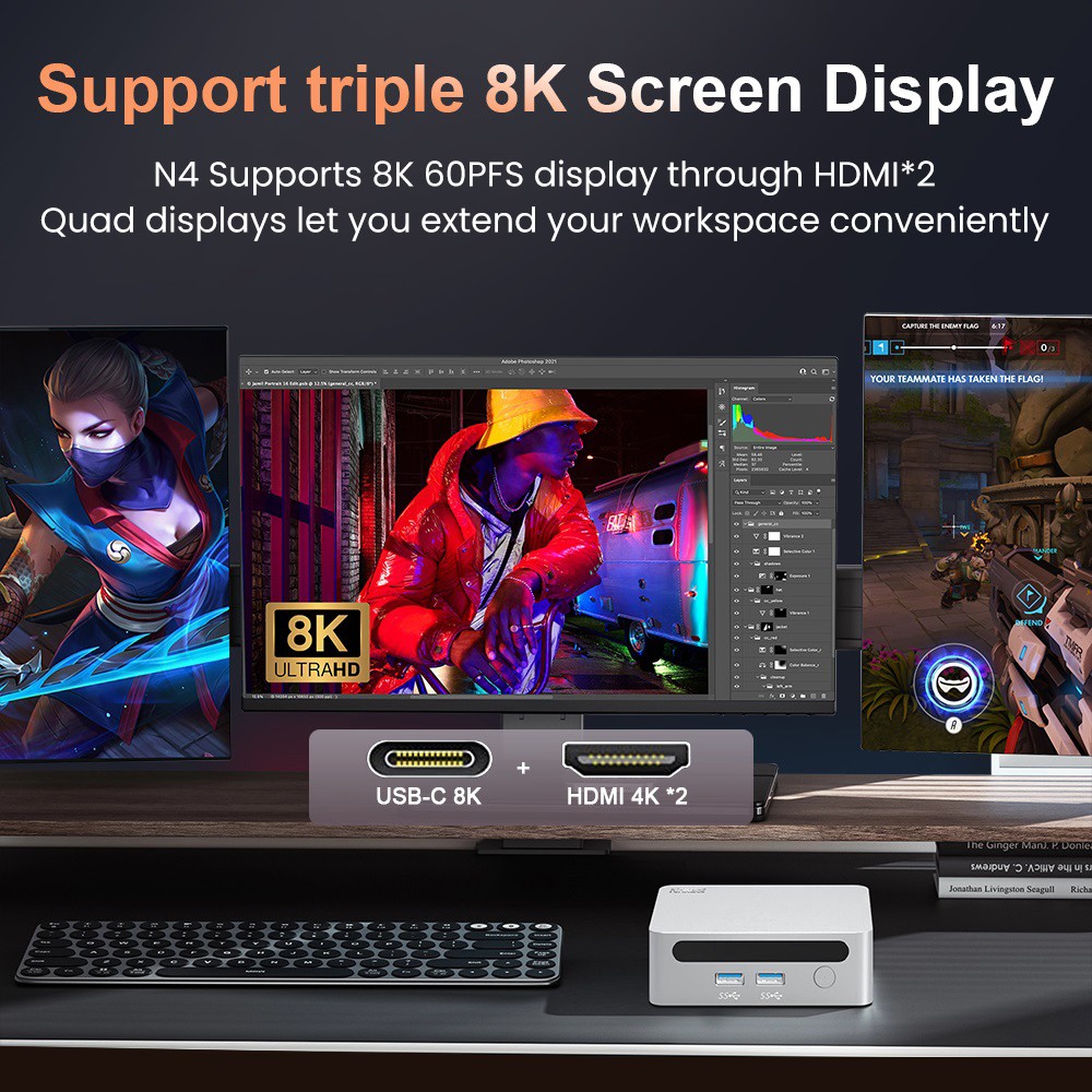 Ninkear N4 Mini PC  AMD Ryzen 5 4600H 6 Cores Max 4 0GHz  16GB RAM 512GB SSD  Type-C  8K   2*HDMI  4K  Triple Display  WiFi 6 B