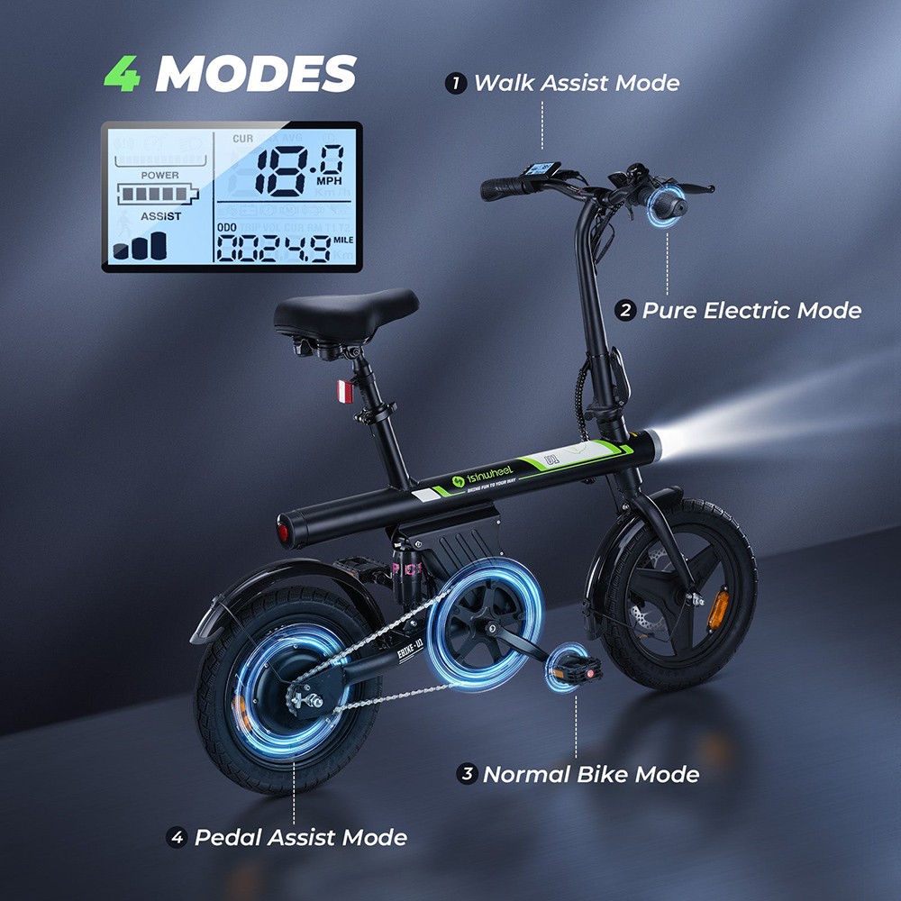 isinwheel U1 Portable Electric Bike  250W Motor  36V 7 8Ah Battery  14*1 95-inch Tires  25km/h Max Speed  45km Max Range  Front