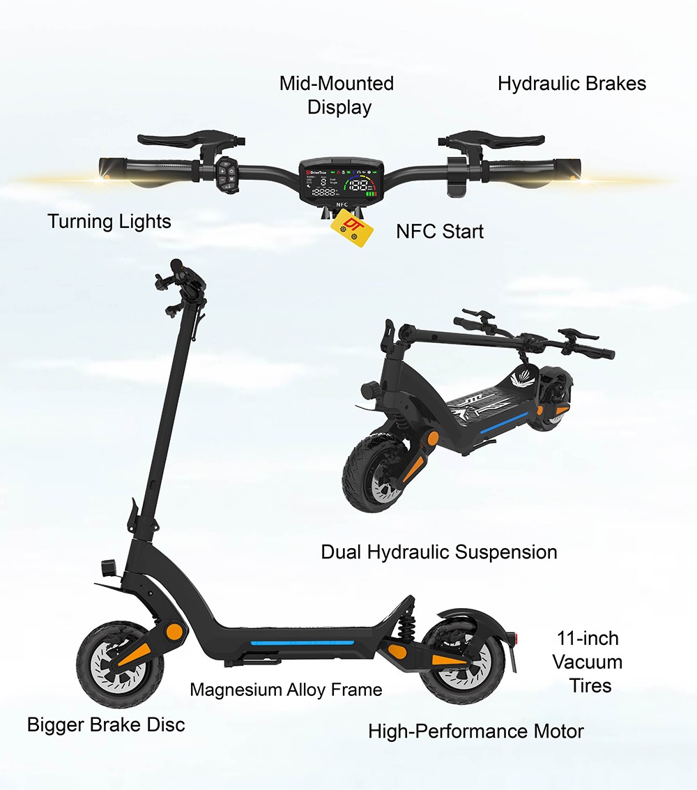 DT06 Electric Scooter 1900W Motor 60V 18 2Ah Battery 11-inch Tire 60km/h Max Speed 75km Range Dual Hydraulic Brake