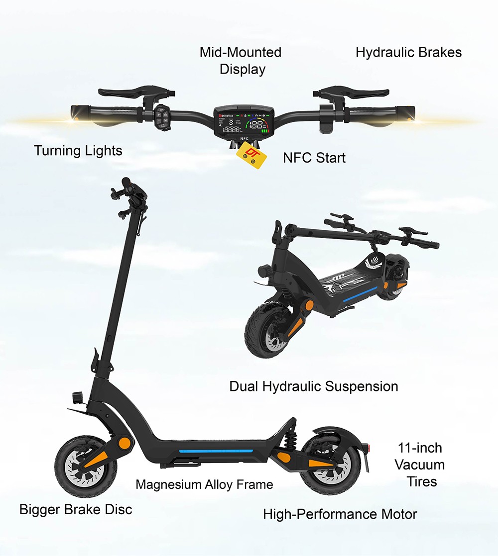 DT06 Electric Scooter 2*1900W Motor 60V 23 4Ah Battery 11-inch Tire 75km/h Max Speed 85km Range Dual Hydraulic Brake