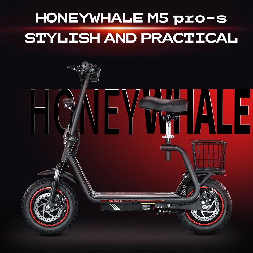 Honeywhale M5 Pro-S Electric Scooter with Seat 500W Motor 12 Inch Pneumatic Tire 48V 13Ah Battery 48km/h Max Speed 35km Ma
