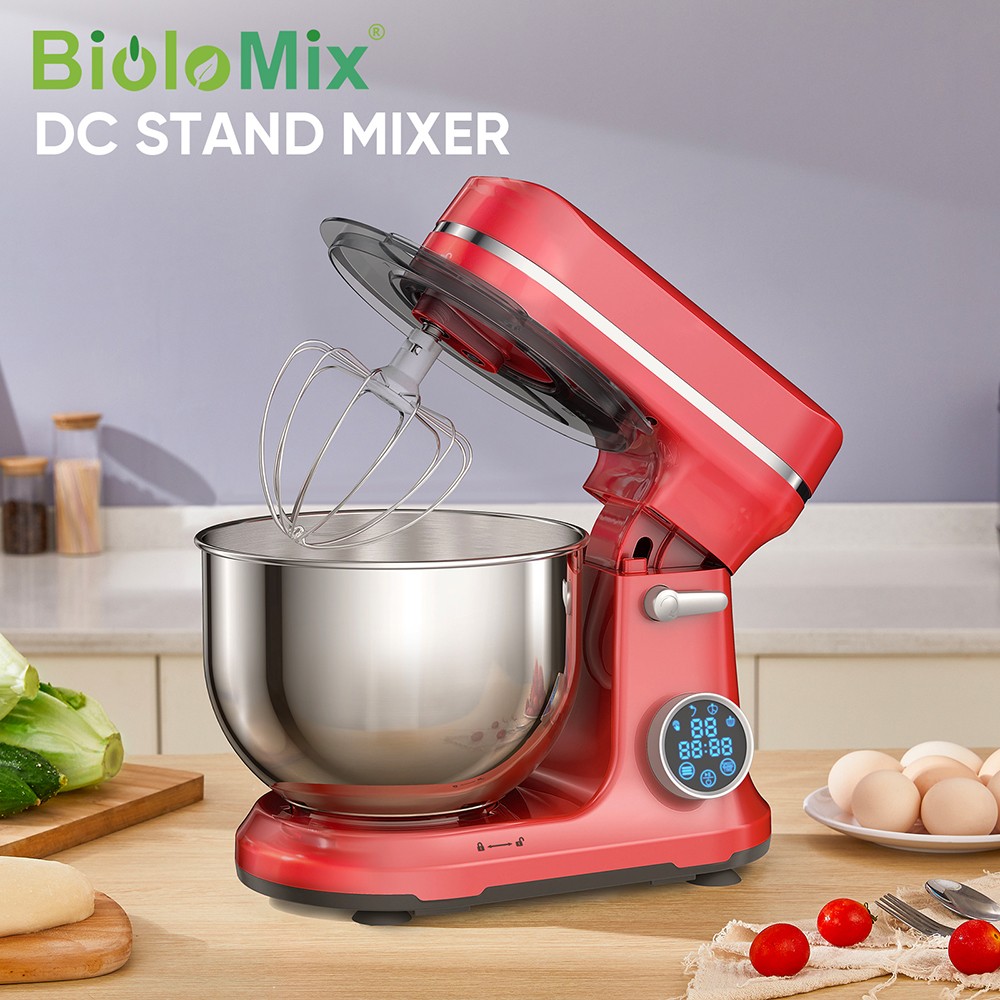 BioloMix BM602E 5L Kitchen Stand Mixer  1200W 11-Speeds DC Motor  Digital OLED Screen  Low Noise  with Dough Hook  Flat Beater