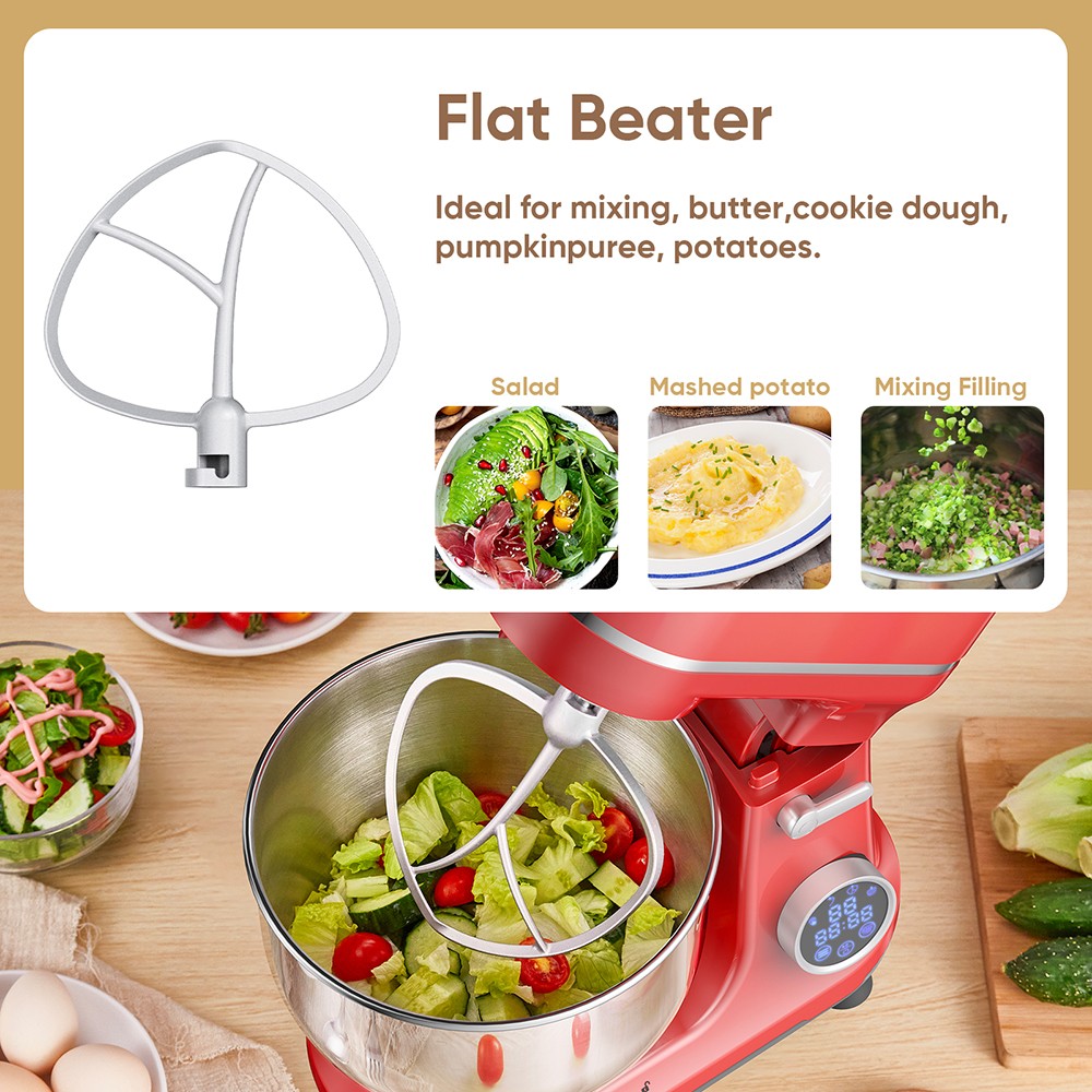 BioloMix BM602E 5L Kitchen Stand Mixer  1200W 11-Speeds DC Motor  Digital OLED Screen  Low Noise  with Dough Hook  Flat Beater