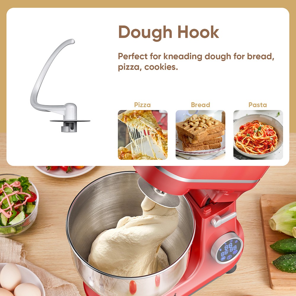 BioloMix BM602E 5L Kitchen Stand Mixer  1200W 11-Speeds DC Motor  Digital OLED Screen  Low Noise  with Dough Hook  Flat Beater